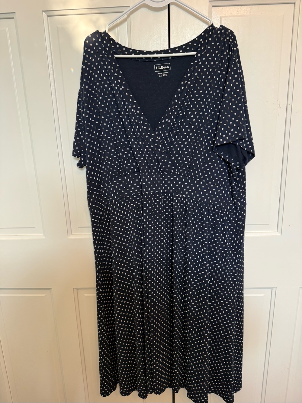 L.L. Bean Navy Blue Polka Dot Midi Dress
